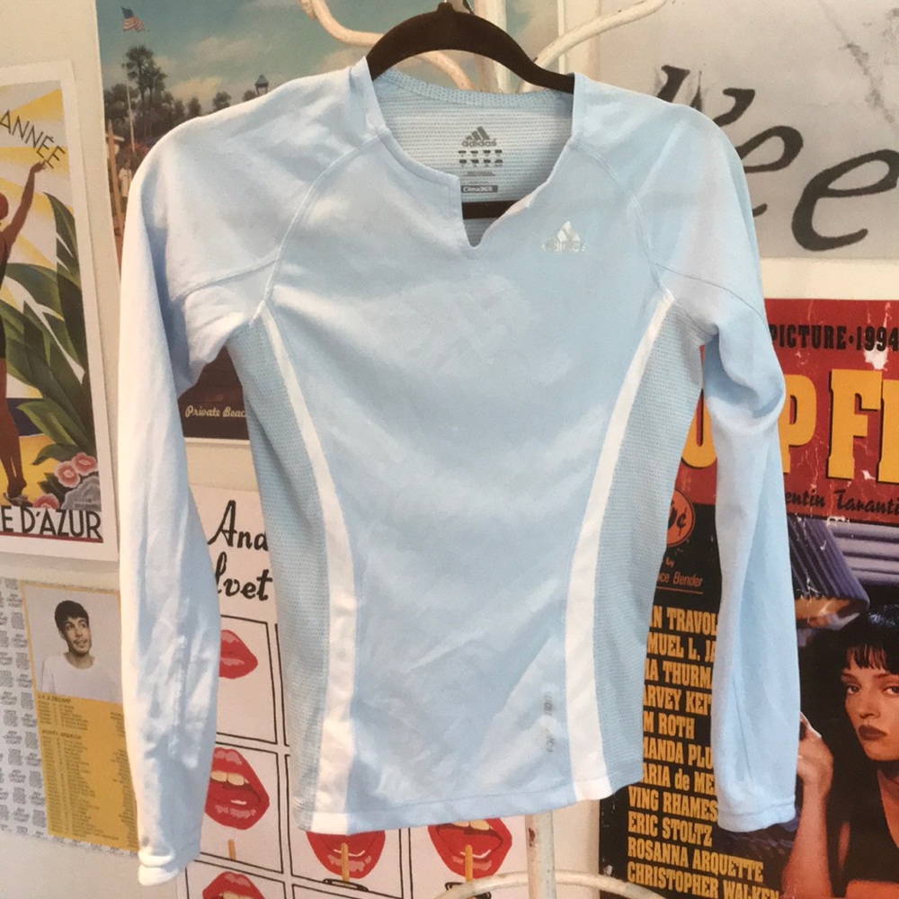 Adidas XS long sleeve light blue running top